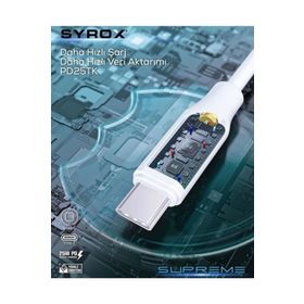 Syrox PD25TK Type-C To Type-C PD 25W 1 mt Beyaz Hızlı Data/Şarj Kablosu
