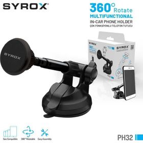 Syrox PH32 Çok Fonksiyonlu Açı Ayarlı Vantuzlu Mıknatıslı Siyah Araç İçi Telefon Tutucu