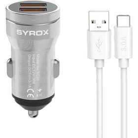 Syrox SC20T 3.1A Q.C. 3.0 1 mt USB-A Type-C Kablolu 2XUSB-A Port Çıkışlı Hızlı Gri Araç Şarj Cihazı