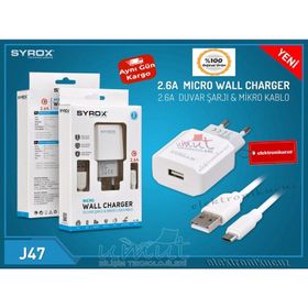 Syrox SYX-J47 Micro USB Şarj Cihazı 2.6A Adaptör