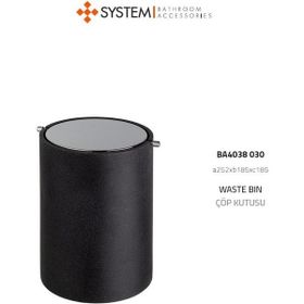 System BA4038 030 R2-CR Hareketli Siyah Krom 3 lt Çöp Kovası