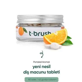 T-Brush Portakal Aromalı Florürsüz 90 adet Doğal Diş Macunu Tableti