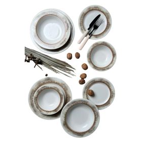 Tabak Evi Porselen Stoneware 6 Kişilik 24 Parça Karışık Desenli Hare Yemek Takımı