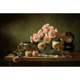 Tablolife 35x50 cm Cam Saksıda Pembe Güller Kanvas Tablo