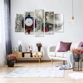 Tablolife 60x100 cm Buharlı Tren Saatli 5 Parçalı Kanvas Tablo