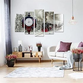 Tablolife 60x100 cm Buharlı Tren Saatli 5 Parçalı Kanvas Tablo