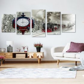 Tablolife 60x100 cm Buharlı Tren Saatli 5 Parçalı Kanvas Tablo