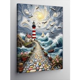 Tablolife 60x90 cm Deniz Feneri ve Martılar Kanvas Tablo