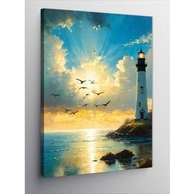 Tablolife 60x90 cm Deniz Feneri ve Martılar Kanvas Tablo
