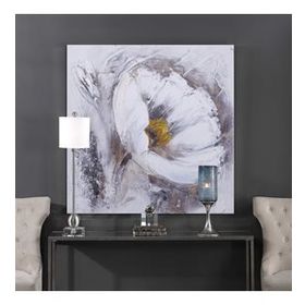 Tablolife Beyaz Çiçek 80x80 cm Yağlı Boya Dokulu Tablo