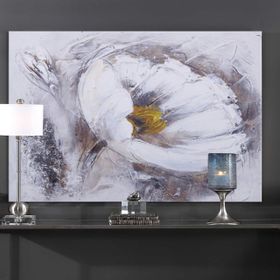 Tablolife Beyaz Çiçek 80x80 cm Yağlı Boya Dokulu Tablo