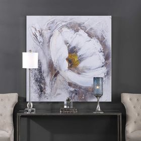 Tablolife Beyaz Çiçek 80x80 cm Yağlı Boya Dokulu Tablo