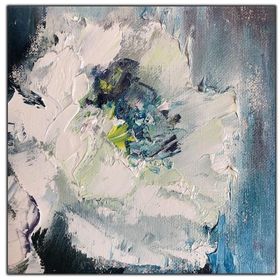 Tablolife Beyaz Çiçek 80x80 cm Yağlı Boya Dokulu Tablo