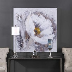 Tablolife Beyaz Çiçek 80x80 cm Yağlı Boya Dokulu Tablo