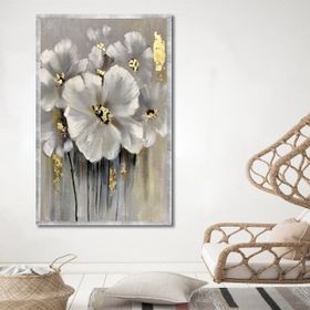 Tablolife Beyaz Çiçekler 75x100 cm Yağlı Boya Dokulu Tablo