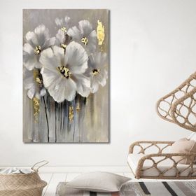 Tablolife Beyaz Çiçekler 75x100 cm Yağlı Boya Dokulu Tablo