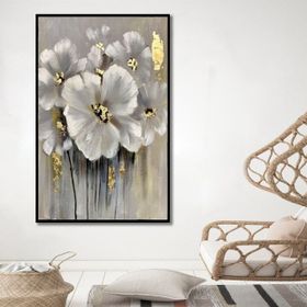 Tablolife Beyaz Çiçekler 90x120 cm Yağlı Boya Dokulu Tablo
