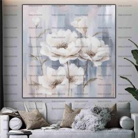 Tablolife Beyaz Çiçekler 95x125 cm Yağlı Boya Dokulu Tablo