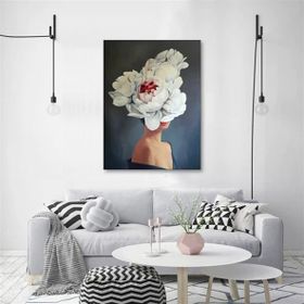Tablolife Beyaz Çiçekli Kadın 96x126 cm Yağlı Boya Dokulu Tablo