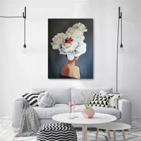 Tablolife Beyaz Çiçekli Kadın 96x126 cm Yağlı Boya Dokulu Tablo
