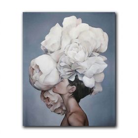 Tablolife Beyaz Çiçekli Kadın 96x126 cm Yağlı Boya Dokulu Tablo