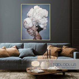 Tablolife Beyaz Çiçekli Kadın 96x126 cm Yağlı Boya Dokulu Tablo
