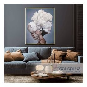 Tablolife Beyaz Çiçekli Kadın 96x126 cm Yağlı Boya Dokulu Tablo