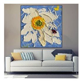 Tablolife Beyaz Papatya 60x90 cm Yağlı Boya Dokulu Tablo