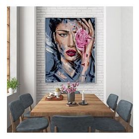 Tablolife Blue Eyes Pink Rose 60x90 cm Yağlı Boya Dokulu Tablo