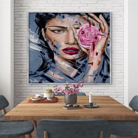 Tablolife Blue Eyes Pink Rose 60x90 cm Yağlı Boya Dokulu Tablo