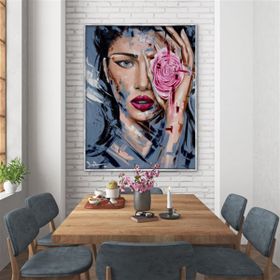 Tablolife Blue Eyes Pink Rose 60x90 cm Yağlı Boya Dokulu Tablo