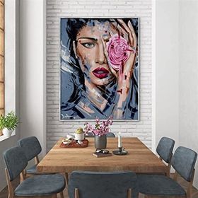 Tablolife Blue Eyes Pink Rose 60x90 cm Yağlı Boya Dokulu Tablo