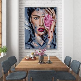Tablolife Blue Eyes Pink Rose 60x90 cm Yağlı Boya Dokulu Tablo