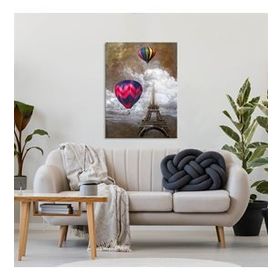 Tablolife Eyfel'de Uçan Balonlar 60x90 cm Yağlı Boya Dokulu Tablo