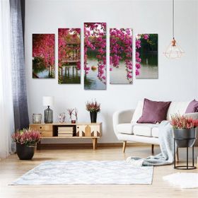 Tablolife Göl Kenarındaki Pembe Ağaç 60 x 100 cm 5 Parçalı Kanvas Tablo
