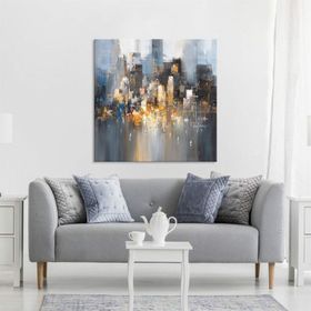 Tablolife Gri Şehir Silüeti 80x80 cm Yağlı Boya Dokulu Tablo
