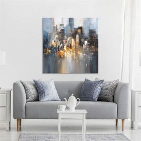 Tablolife Gri Şehir Silüeti 80x80 cm Yağlı Boya Dokulu Tablo