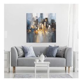 Tablolife Gri Şehir Silüeti 80x80 cm Yağlı Boya Dokulu Tablo