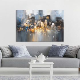 Tablolife Gri Şehir Silüeti 80x80 cm Yağlı Boya Dokulu Tablo