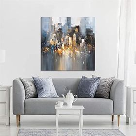 Tablolife Gri Şehir Silüeti 80x80 cm Yağlı Boya Dokulu Tablo