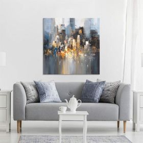 Tablolife Gri Şehir Silüeti 80x80 cm Yağlı Boya Dokulu Tablo