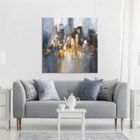Tablolife Gri Şehir Silüeti 80x80 cm Yağlı Boya Dokulu Tablo