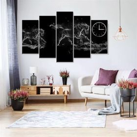 Tablolife Hayalet Atlar Saatli 60 x 90 cm 5 Parçalı Kanvas Tablo