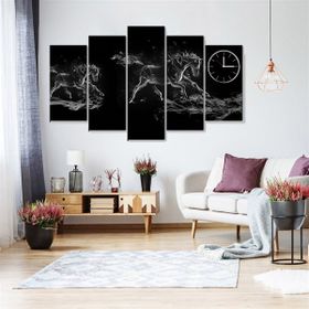 Tablolife Hayalet Atlar Saatli 60 x 90 cm 5 Parçalı Kanvas Tablo