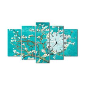 Tablolife İlkbahar Çiçekleri 60 x 100 cm Saatli 5 Parçalı Kanvas Tablo