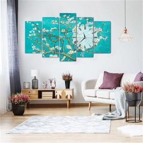 Tablolife İlkbahar Çiçekleri 60 x 100 cm Saatli 5 Parçalı Kanvas Tablo