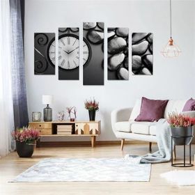 Tablolife Islak Taşlar 60 x 100 cm Saatli 5 Parçalı Kanvas Tablo