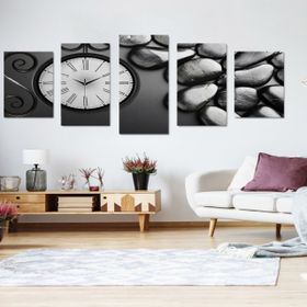 Tablolife Islak Taşlar 60 x 100 cm Saatli 5 Parçalı Kanvas Tablo