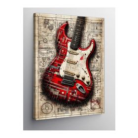 Tablolife Kırmızı Elektro Gitar 60 x 90 cm Kanvas Tablo