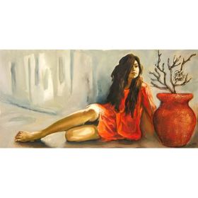 Tablolife Kırmızı Vazonun Yanındaki Kadın 35 x 50 cm Kanvas Tablo